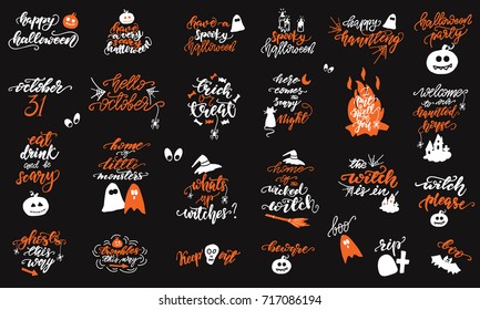 Set of Halloween lettering for posters, overlays, banners. Vector illustration.