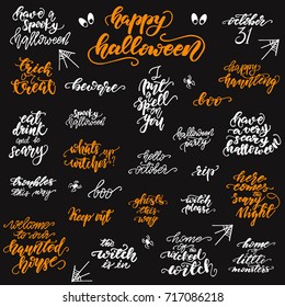 Set of Halloween lettering for posters, overlays, banners. Vector illustration.