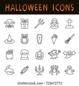 Set of Halloween line icons, editable outline