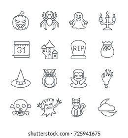 Set of Halloween line icons, editable outline
