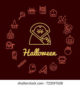 Set of halloween line icons. Vector Illustration.