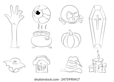 Set of Halloween line icons for your design. Flat and line design. Halloween symbols