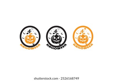 Set of Halloween logo icon silhouette vector style on a white background.