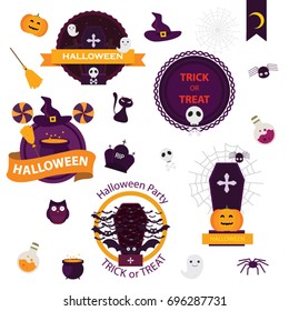 set of halloween logo and label, happy halloween vector set