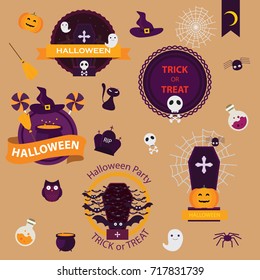 set of halloween logo and label, happy halloween vector set