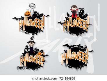 Set Of Halloween logo with Mummy pumpkin Vampire Witch Vector clip-art illustration.