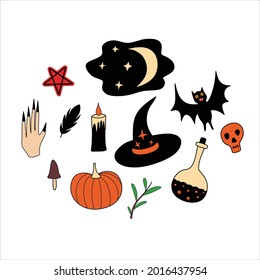 set of halloween and magic elements