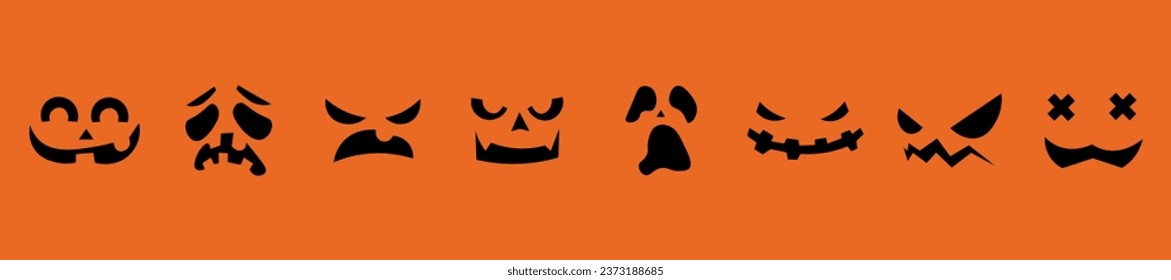 Set of Halloween monster faces on orange background