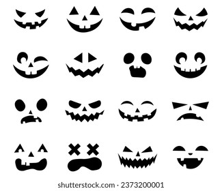 Set of Halloween monsters faces on white background