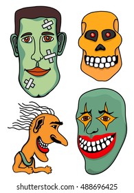 Set of Halloween Monsters and Hats. Vector illustration.