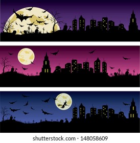 Set of Halloween night banners