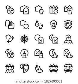 Set of halloween, night, horror, scary outline style icon - vector
