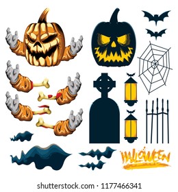 Set of Halloween Object. Vector Illustration