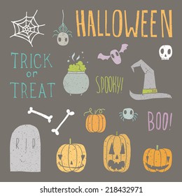 Set of Halloween objects