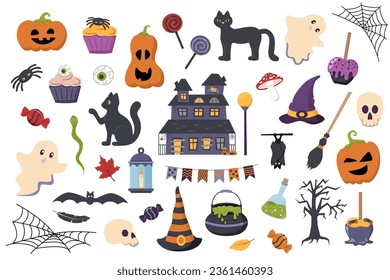 Set of Halloween objects. Halloween collection of elements.