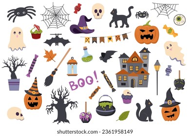 Set of Halloween objects. Halloween collection of elements.