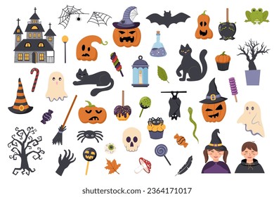 Set of Halloween objects. Halloween collection of elements.