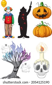 Set of halloween objects and elements illustration