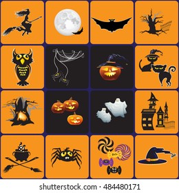Set of Halloween objects and icons for your design. Vector Design elements for a holiday.