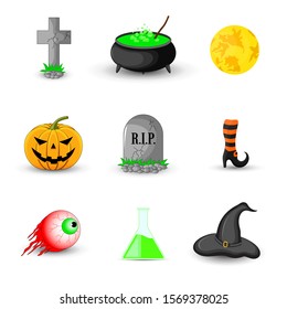 set of Halloween objects isolated on white background.