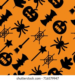 Set of halloween objects, pumpkins and lettering. Greeting card for party and sale. Vector illustration EPS10.