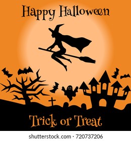 Set of halloween objects, pumpkins and lettering. Greeting card for party and sale. Vector illustration EPS10.