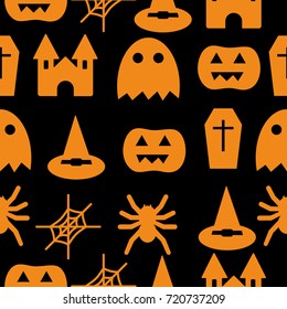 Set of halloween objects, pumpkins and lettering. Greeting card for party and sale. Vector illustration EPS10.