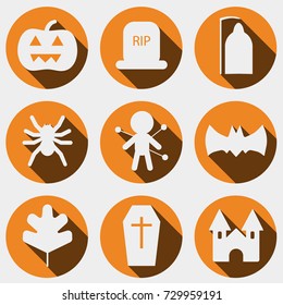 Set of halloween objects, pumpkins and lettering. Greeting card for party and sale. Vector illustration EPS10.
