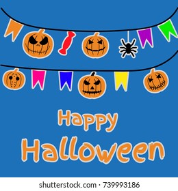 Set of halloween objects, pumpkins and lettering. Greeting card for party and sale. Vector illustration EPS10.
