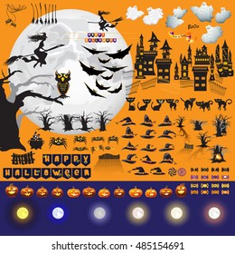 Set of Halloween objects  for your design. Vector Design elements for a holiday.