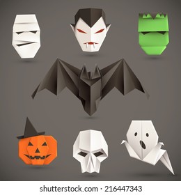 Set of halloween origami monsters. Vector illustration, eps10.
