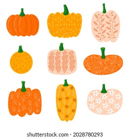 Set of halloween painted pumpkins in flat style