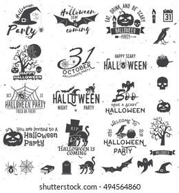 Set von Halloween-Party-Konzept und Design-Elementen. Konzept für Hemd oder Logo, Druck, Stempel. Stock-Vektorgrafik. 