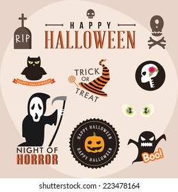 Set of halloween party decoration design elements. Vector illustration.