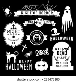 Set of halloween party decoration design elements. Vector illustration.