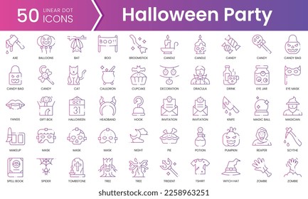 Set of halloween party icons. Gradient style icon bundle. Vector Illustration
