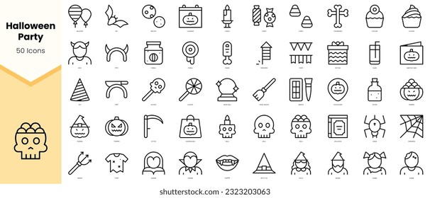 Set of halloween party Icons. Simple line art style icons pack. Vector illustration