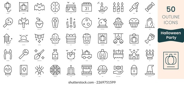 Set of halloween party icons. Thin linear style icons Pack. Vector Illustration