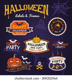 Set of Halloween party labels and frames design. Vector illustration
