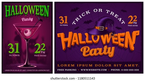 Set of halloween party posters, banners, flyer, backgrounds. Design templates. 