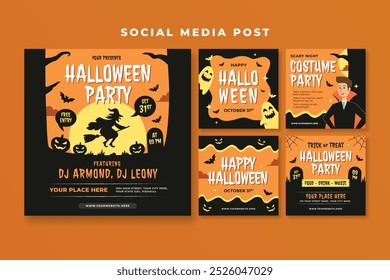 Set of Halloween party social media post template