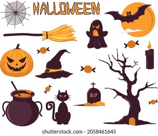 Set of halloween party vector cartoon, halloween illustration isolated in white background