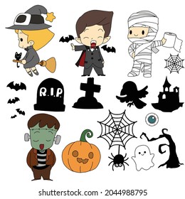 Set of Halloween  party vector illustration isolated on white background.