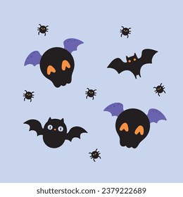 set halloween party,happy halloween,vector cute,illustration,object,pumpkin,black cat,funny,spooky,ghost,witch,graphic 2_3