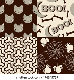 Set of Halloween Patterns. Collection of 4 seamless patterns celebrating October 31st, Halloween.