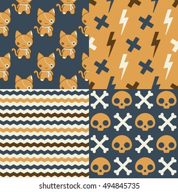 Set of Halloween Patterns. Collection of 4 seamless patterns celebrating October 31st, Halloween.