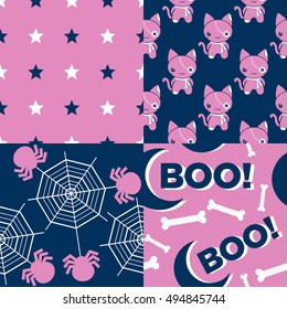 Set of Halloween Patterns. Collection of 4 seamless patterns celebrating October 31st, Halloween.