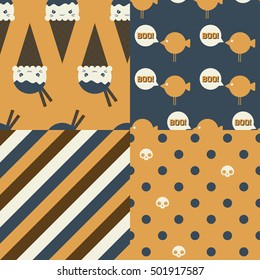 Set of Halloween Patterns - Collection of 4 seamless patterns celebrating October 31st, Halloween.