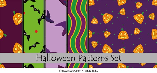 Set of Halloween patterns. Collection of Halloween seamless patterns 