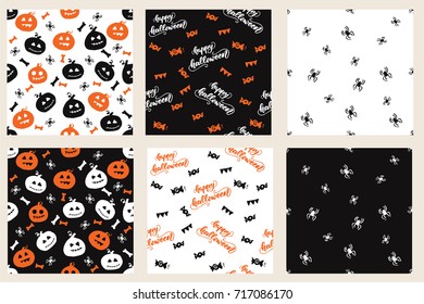 Set of Halloween patterns for gift paper, fabric, wallpapers. Vector illustration.